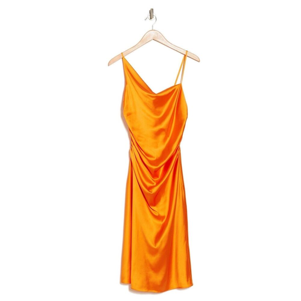Orange Midi Cocktail Slip Dress Lined Feminine Formal Event Night Out New Size S